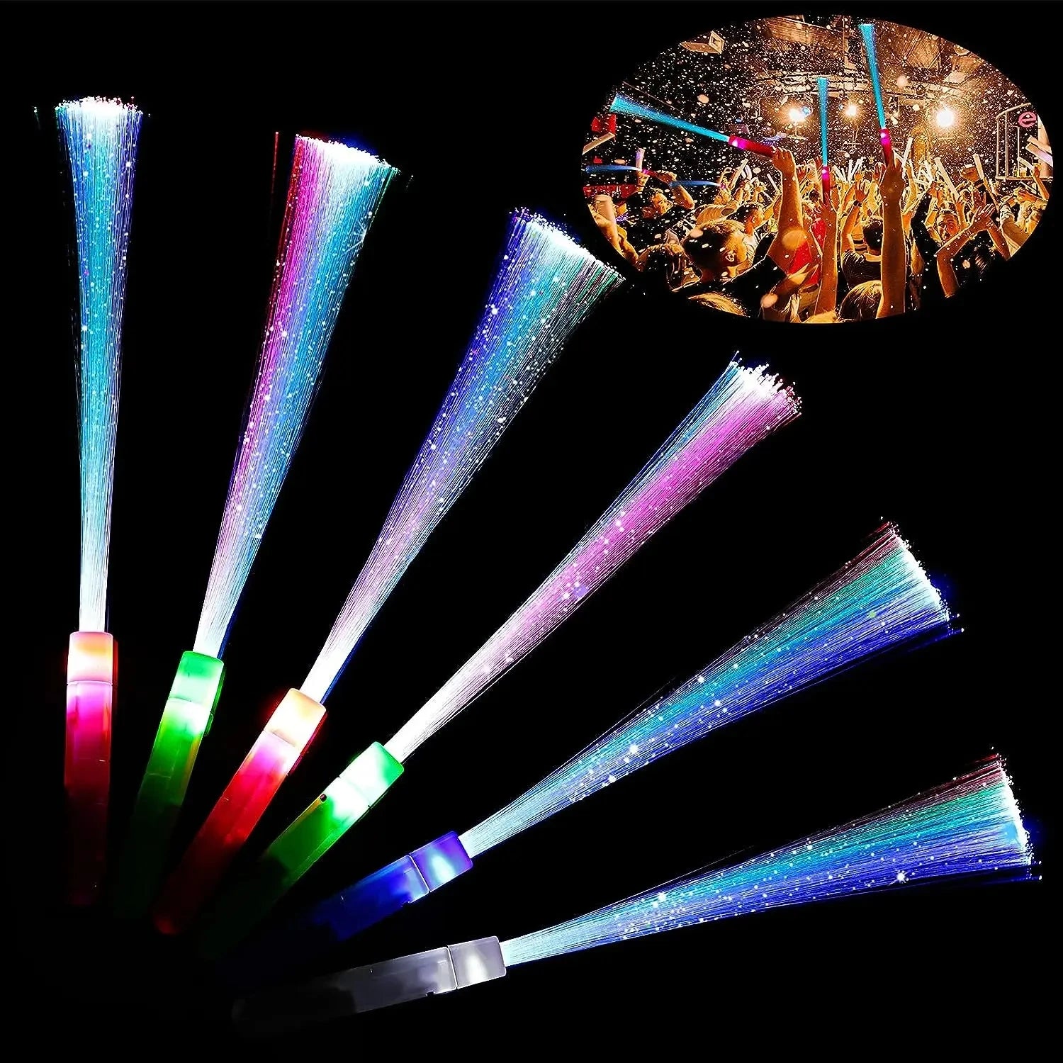 Lot de 12/24/48 Bâtons LED à Fibre Optique – Lumière Festive pour Anniversaires, Mariages, Soirées, Concerts et Clubs