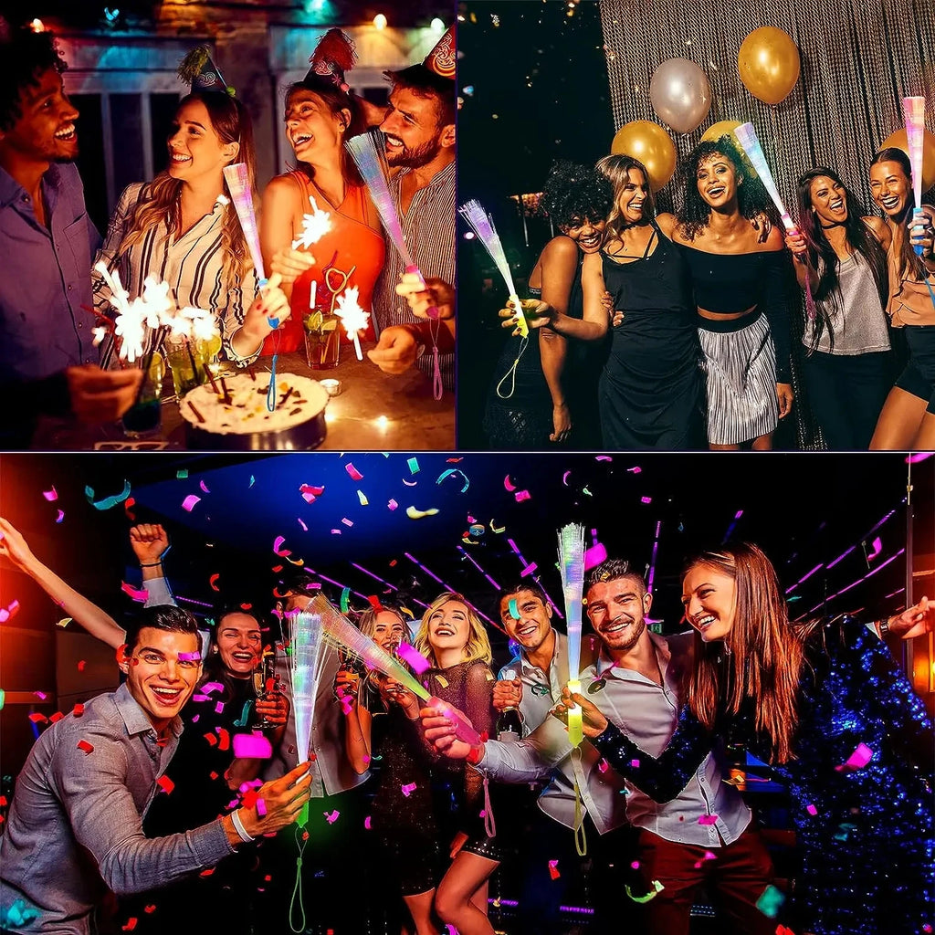 Lot de 12/24/48 Bâtons LED à Fibre Optique – Lumière Festive pour Anniversaires, Mariages, Soirées, Concerts et Clubs